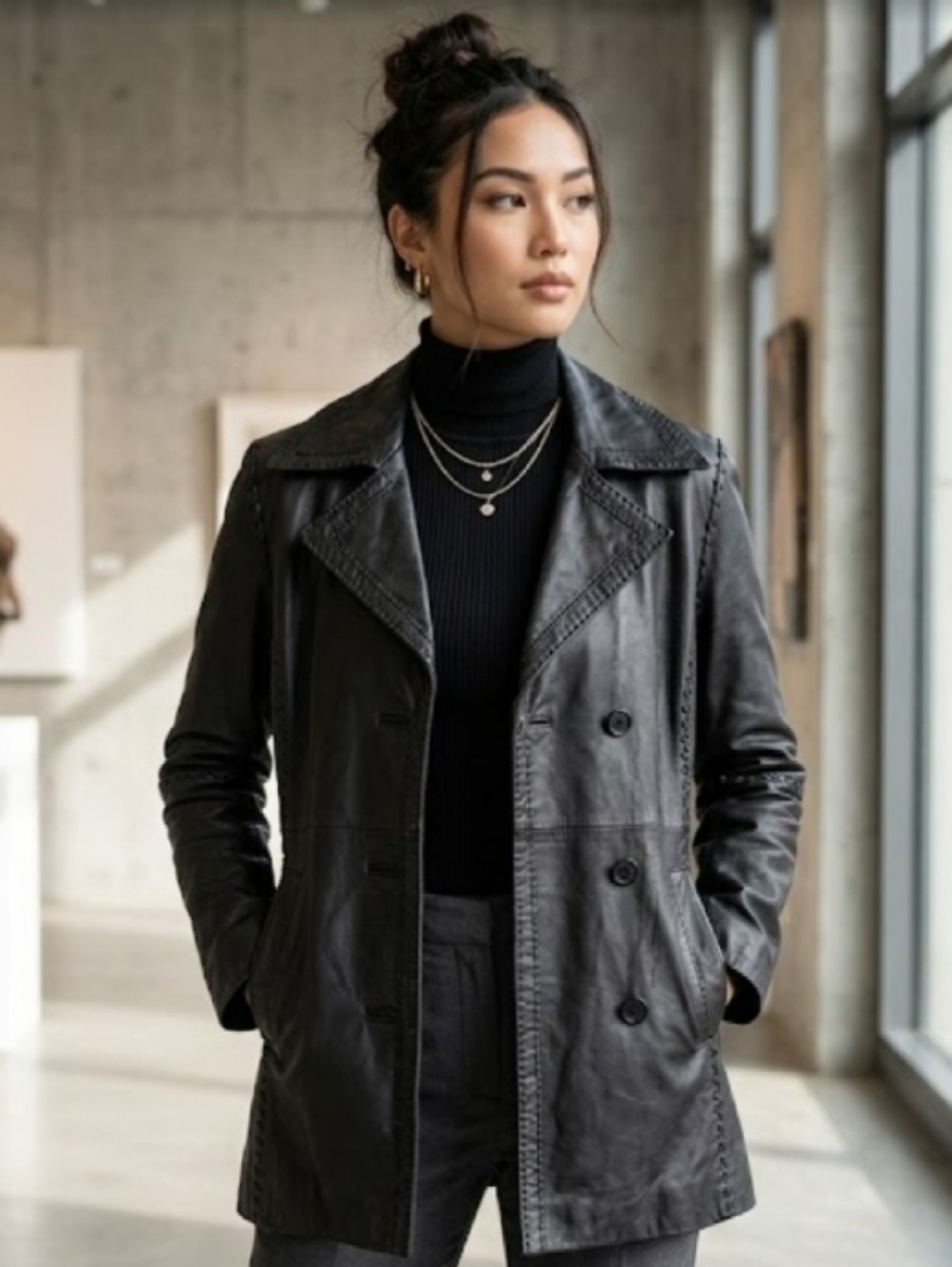NWT Vintage Lauren Ariel Black Leather Jacket‎ Size Large